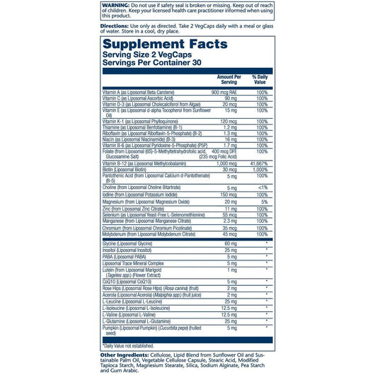 Solaray High Potency Liposomal Multivitamin Men's with CELLg8 and BCAA's Vegan 60 Vegetable Capsules