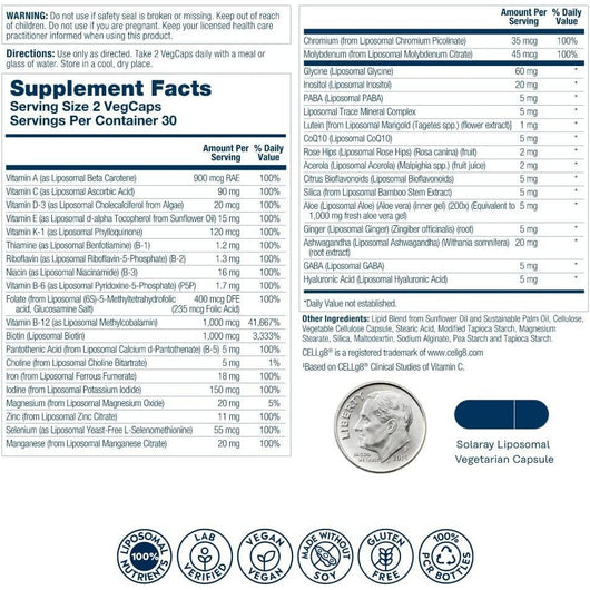 Solaray High Potency Liposomal Multivitamin Women's with Ashwagandha and GABA Vegan 60 Vegetable Capsules