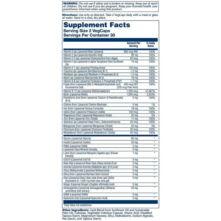 Solaray High Potency Liposomal Multivitamin Women's with Ashwagandha and GABA Vegan 60 Vegetable Capsules