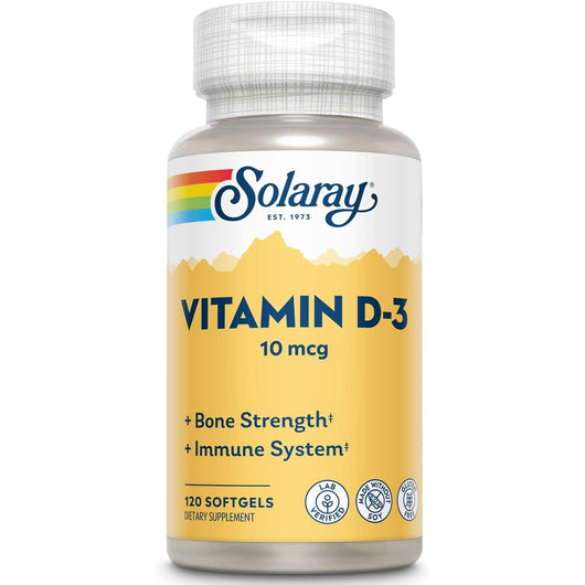 Solaray High Potency Vitamin D3 10,000 IU 250 mcg 60 Vegetable Capsules Softgels