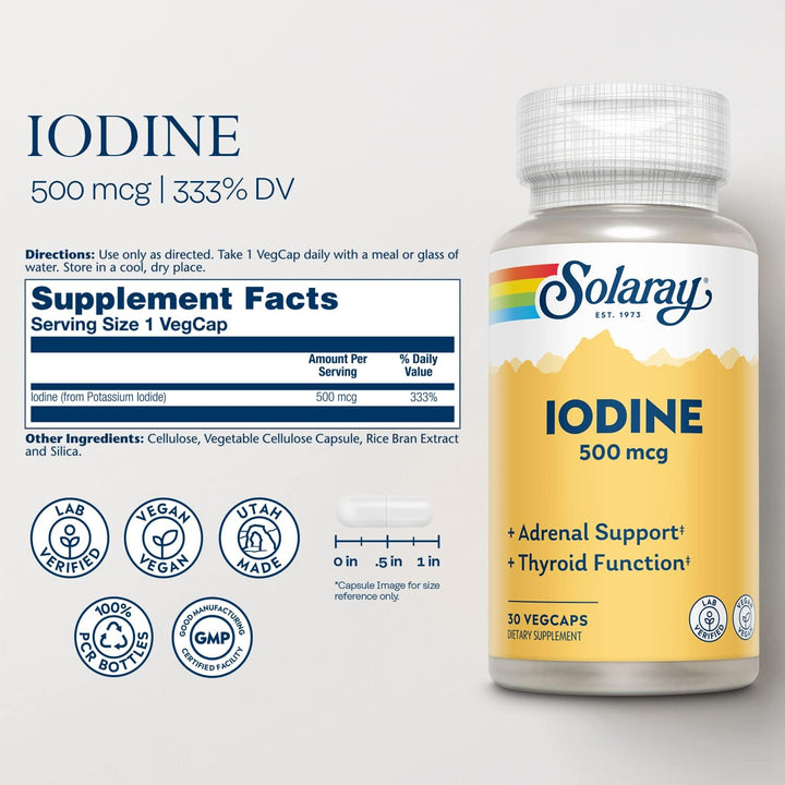 Solaray Iodine 500mcg 30 Vegetable Capsules