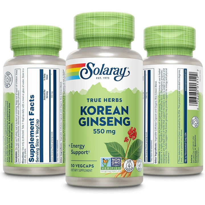 Solaray Korean Ginseng 550 mg Vegan Non-GMO | Healthy Stress, Energy & Physical Endurance Support | 50 VegCaps