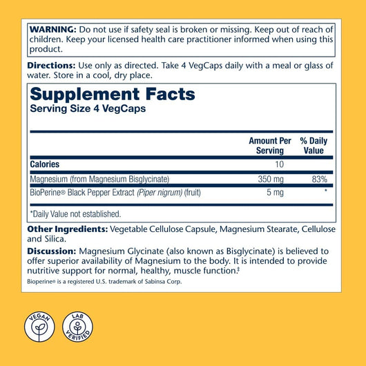 Solaray Magnesium Glycinate with BioPerine 120 Veg Capsules