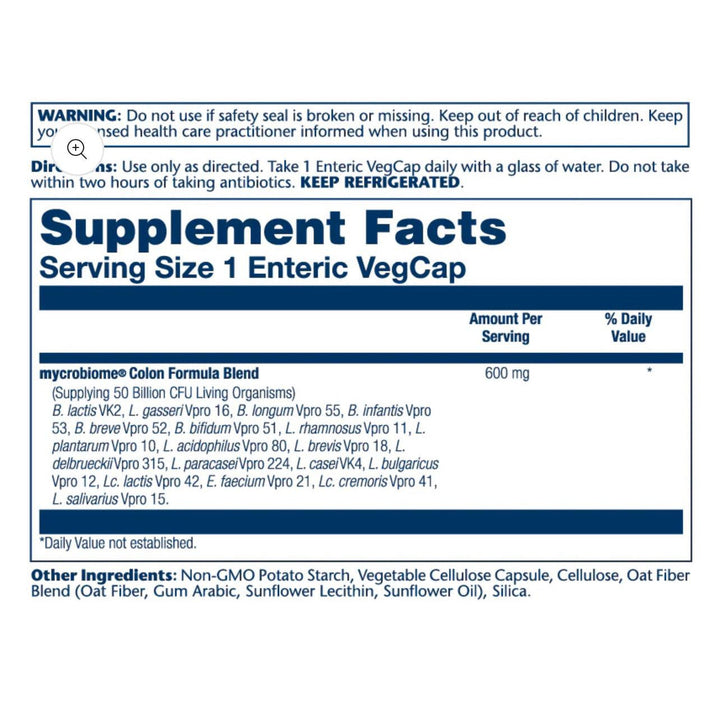 Solaray Mycrobiome Probiotic Colon Formula 50 Billion 18 Strain 30 VegCaps