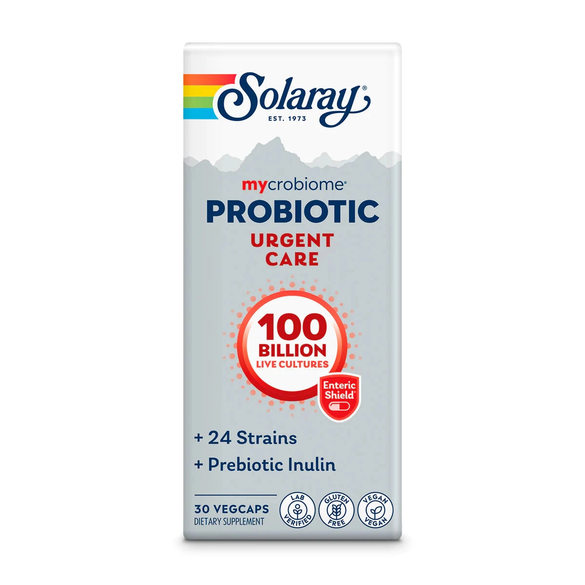 Solaray Mycrobiome Probiotic Urgent Care 100 Billion 24 Strain with Prebiotic Inulin 30 Vegan Capsules