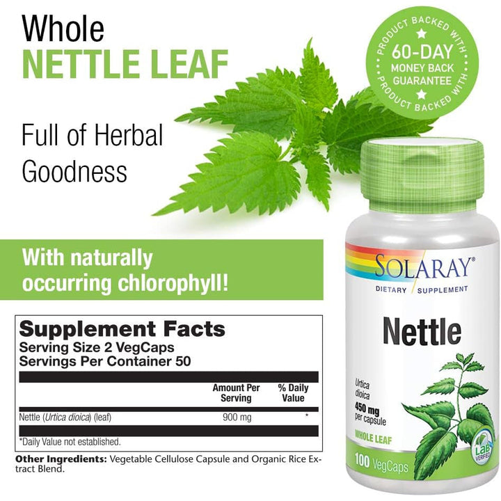 Solaray Nettle Leaf Extract 900mg Urinary Tract Support Vegan 100 Vegetable Capsules