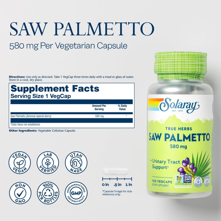 Solaray Saw Palmetto Berry 580mg 100 Vegetable Capsules