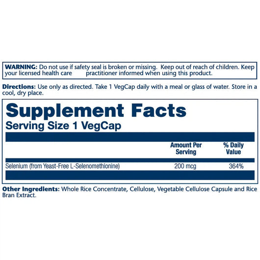 Solaray Selenium 200mcg 100 Veg Capsules