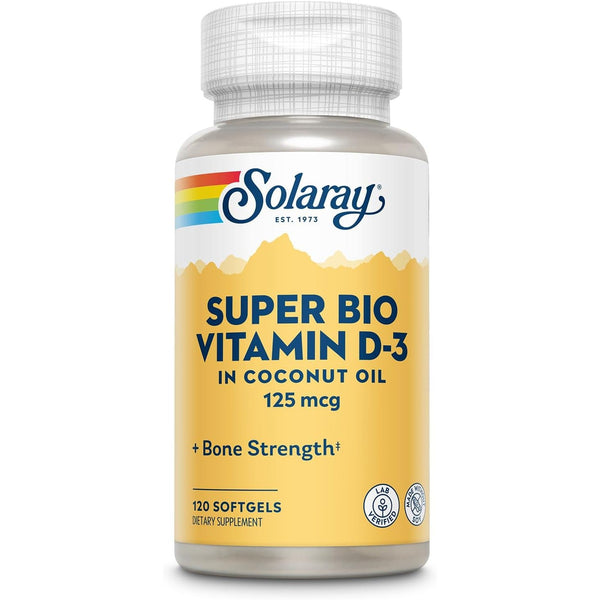 Solaray Super Bio Vitamin D3 in Coconut Oil 5000 IU Designed for Better Absorption 120 Softgels