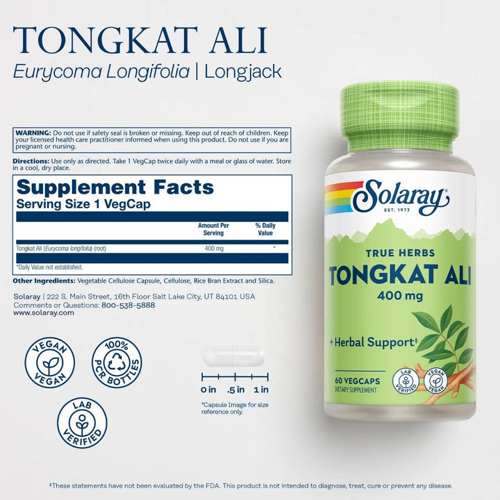 Solaray Tongkat Ali Root 400 mg 60 Vegetable Capsules