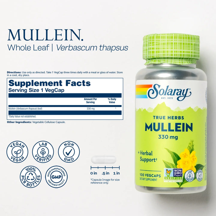 Solaray True Herbs Mullein 330mg 100 VegCaps