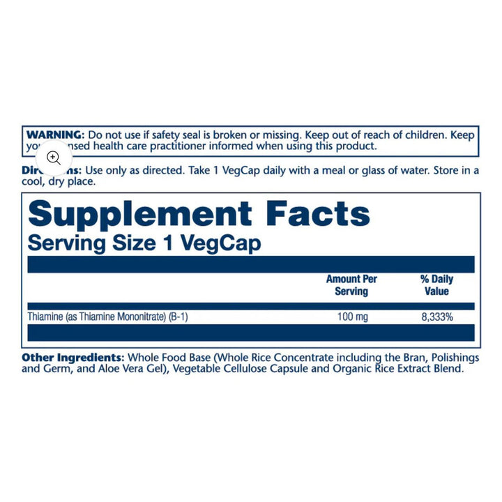 Solaray Vitamin B-1 100mg Non-GMO 100 VegCaps