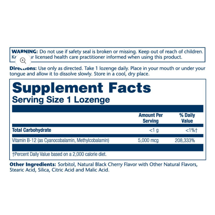 Solaray Vitamin B-12 5000mcg 30 Lozenges