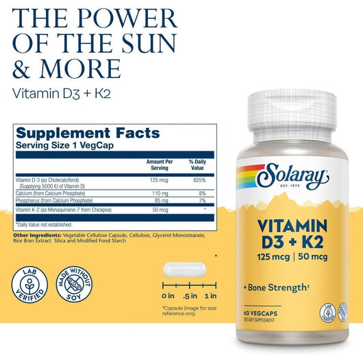 Solaray Vitamin D3 with K2 125mcg 5000IU 60 Vegetable Capsules