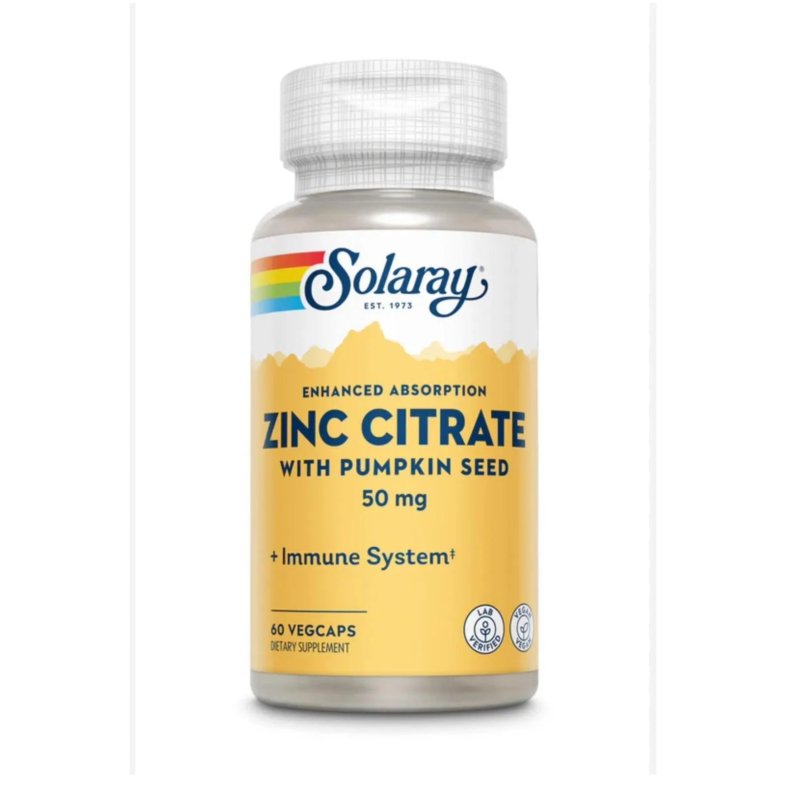 Solaray Zinc Citrate 50mg Enhanced Absorption with Pumpkin Seed 60 vegcaps