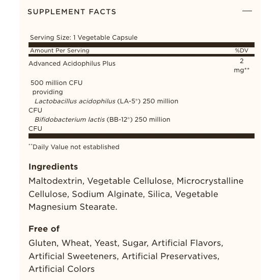 Solgar Advanced Acidophilus Plus Probiotics No-GMO Dairy Free Vegan Gluten Free 60 Veg Capsules