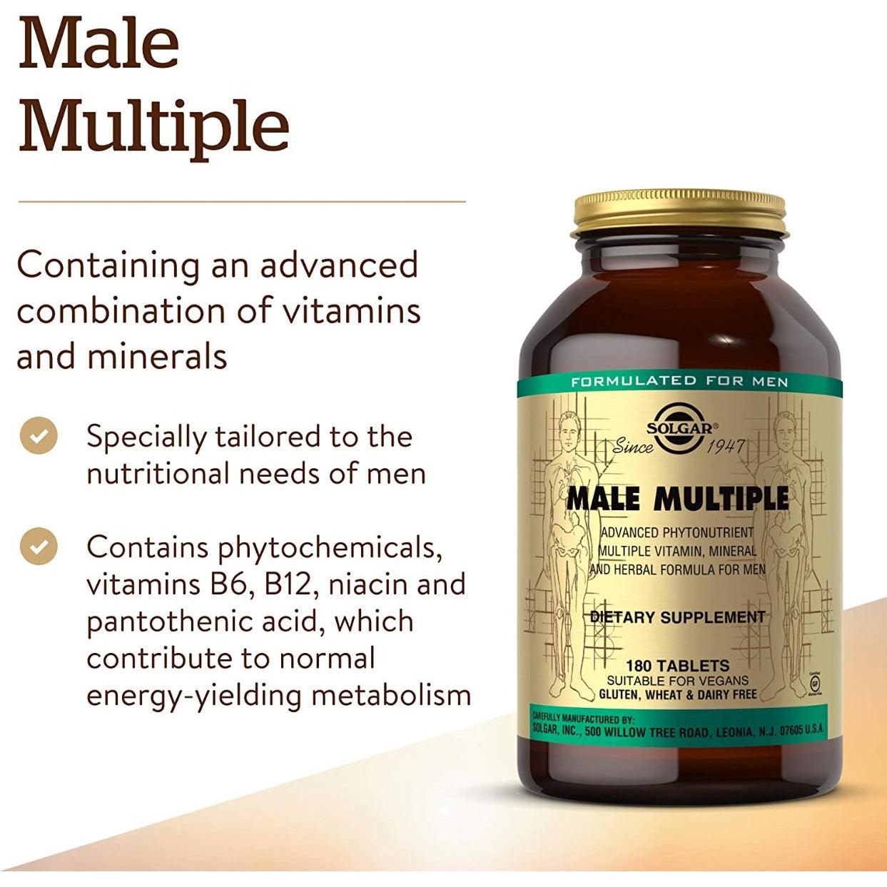 Solgar Advanced Male Multiple Multivitamin Mineral And Herbal Formula For Men 180 Vegan Tablets