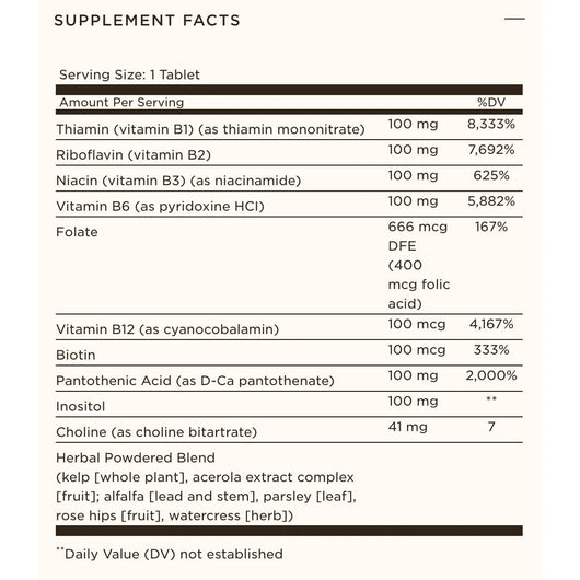 Solgar B-Complex 100 Vitamin B Complex Gluten Free Dairy Free Vegan 100 Tablets