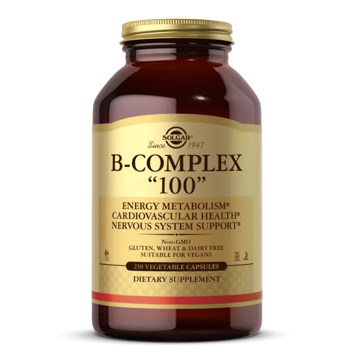 Solgar B-Complex 100 Vitamin B Complex Gluten Free Dairy Free Vegan 250 Vegetable Capsules
