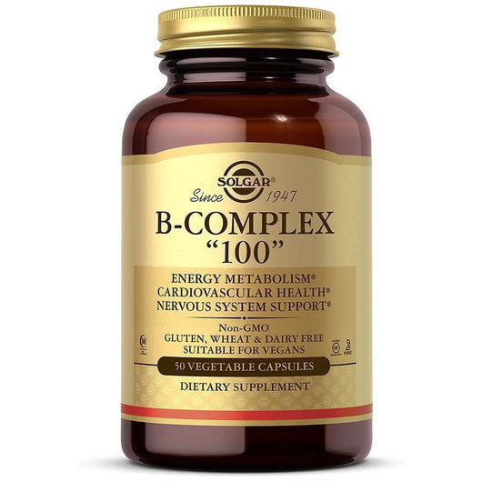 Solgar B-Complex 100 Vitamin B Complex Gluten Free Dairy Free Vegan 50 Vegetable Capsules