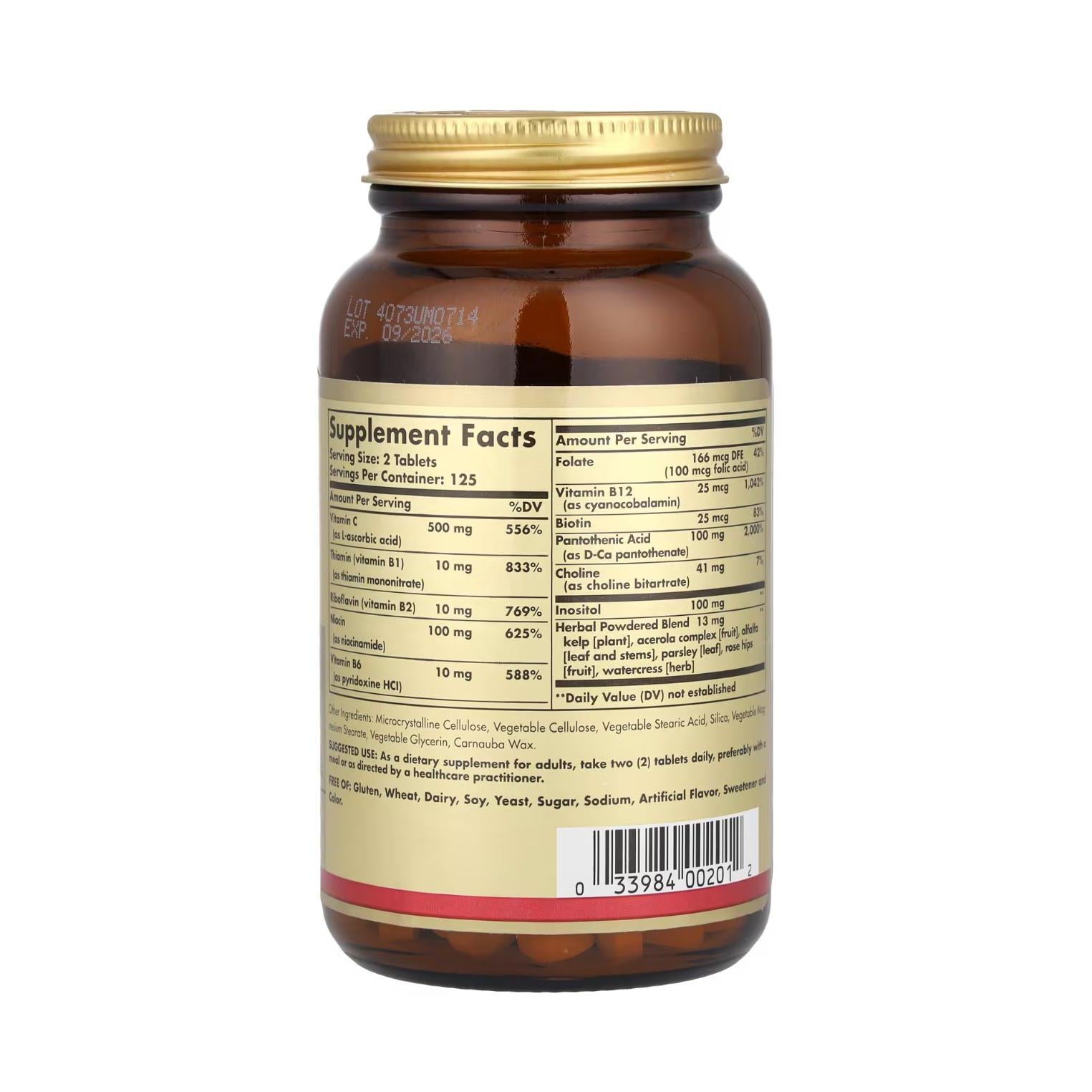 Solgar B-Complex Vitamin B With Vitamin C Stress Formula 250 Tablets