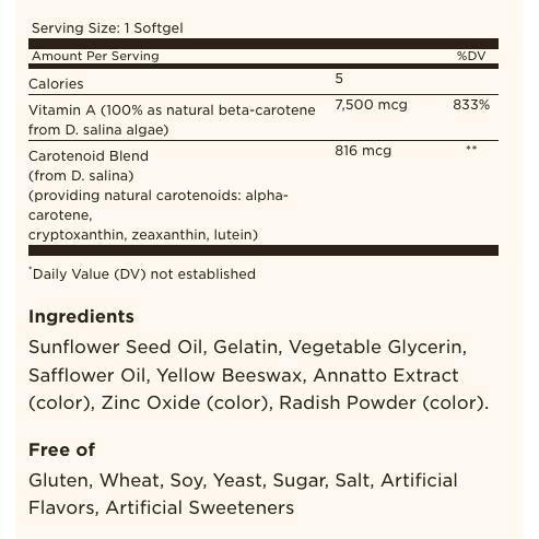 Solgar Beta-Carotene 7500 MCG Naturally Sourced Vitamin A 180 Softgels