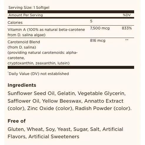 Solgar Beta-Carotene 7500 MCG Naturally Sourced Vitamin A 180 Softgels