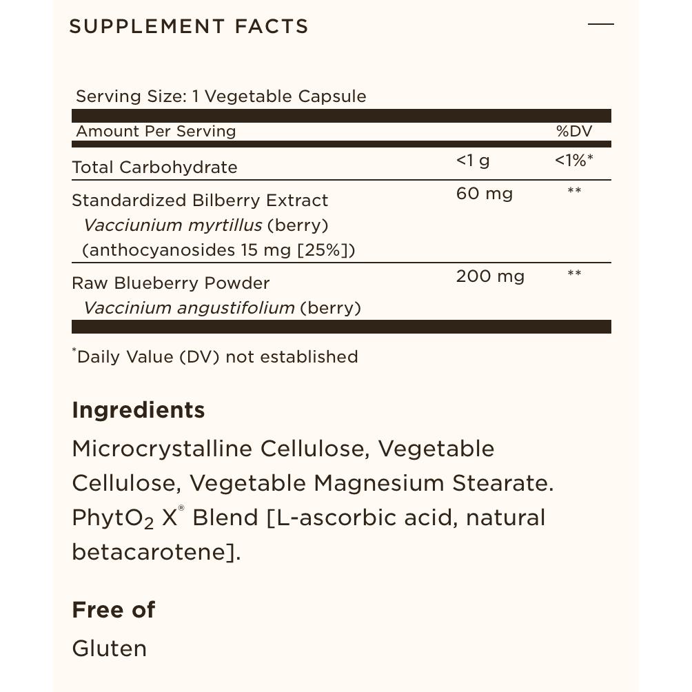 Solgar Bilberry Berry Extract - Standardized Full Potency 60 Vegetarian Capsules