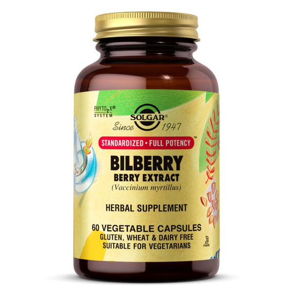 Solgar Bilberry Berry Extract - Standardized Full Potency 60 Vegetarian Capsules