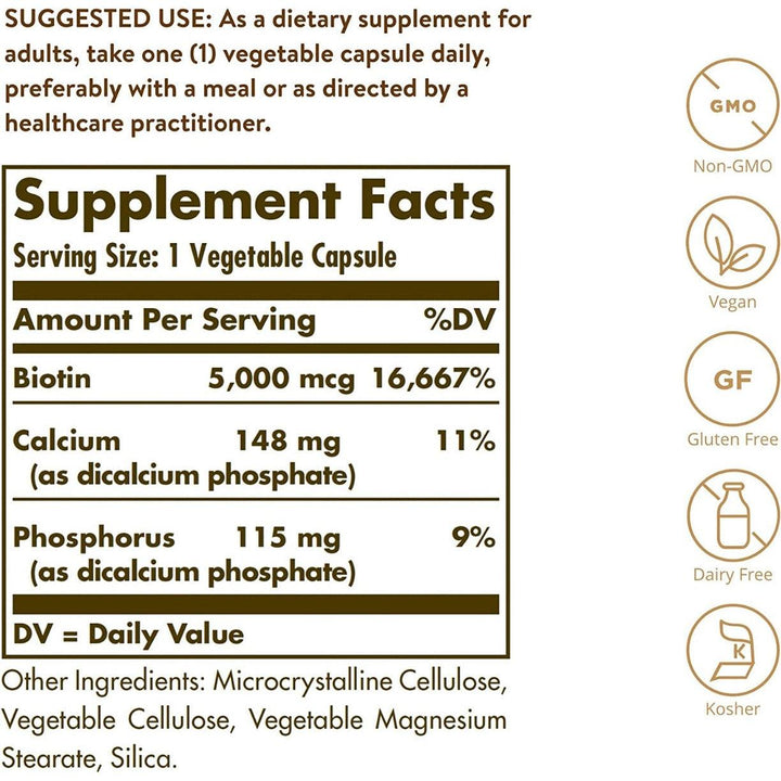 Solgar Biotin 5000 MCG 50 Vegetable Capsules