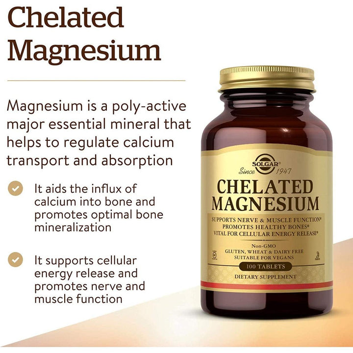 Solgar Chelated Magnesium 400mg (Magnesium Glycinate & Oxide) – 100 Tablets