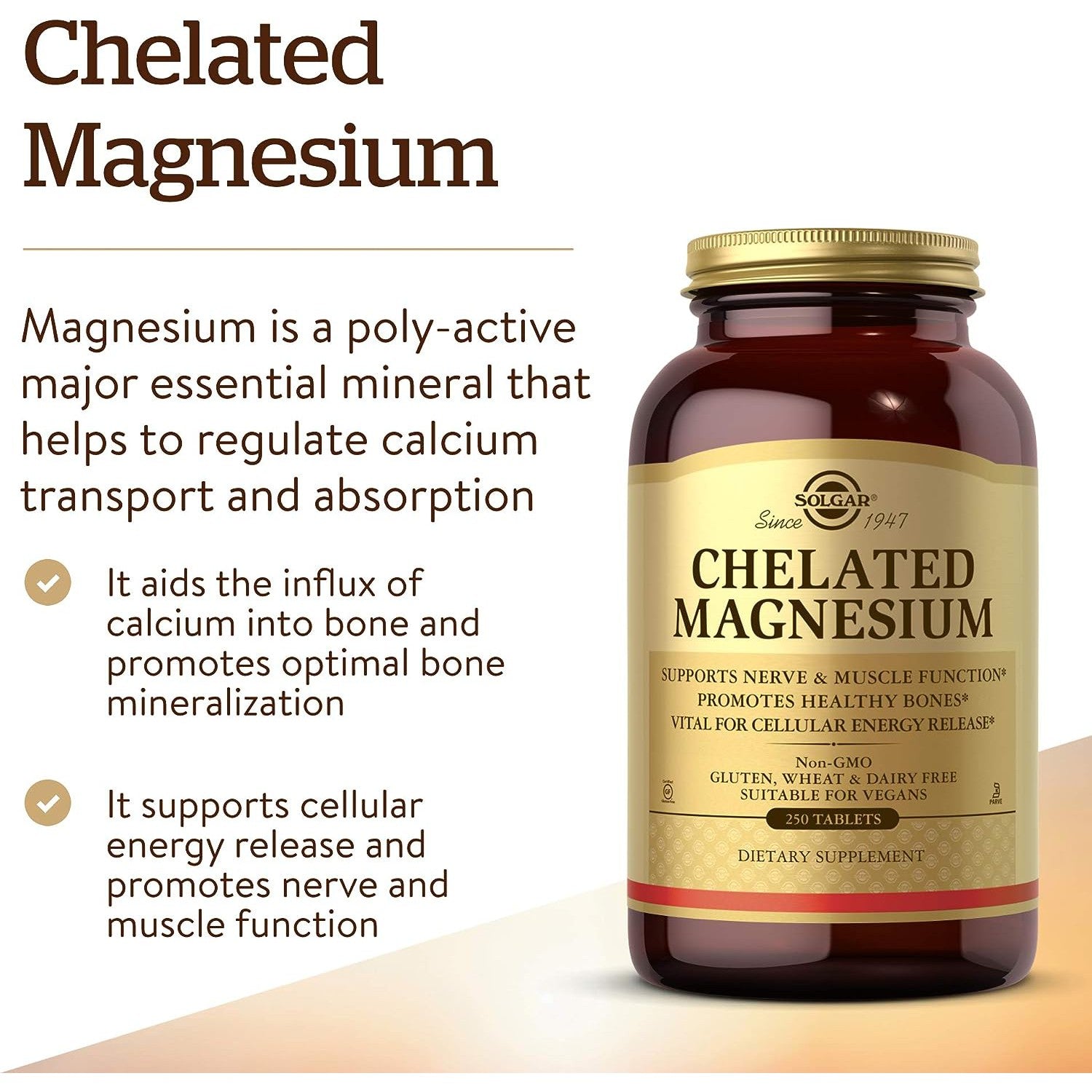 Solgar Chelated Magnesium 400mg as Magnesium Glycinate and Oxide 250 Tablets