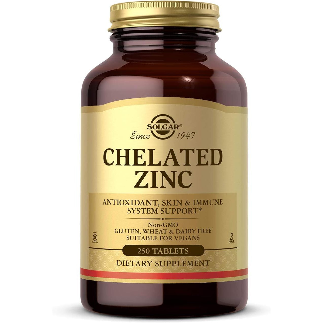 Solgar Chelated Zinc 250 Tablets Suitable for Vegans Gluten Free Dairy Free