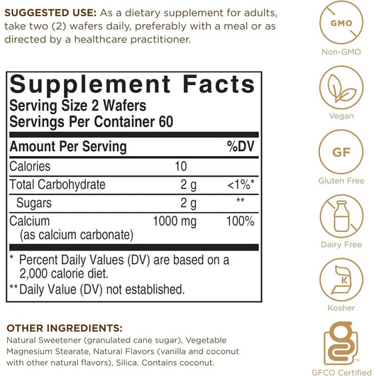 Solgar Chewable Calcium 500 mg 120 Wafers Non-GMO Vegan Gluten Free