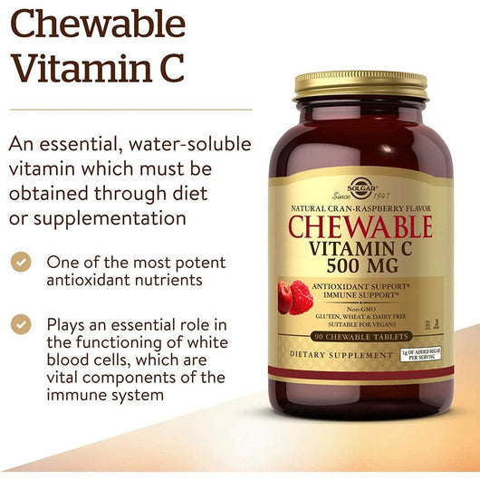 Solgar Chewable Vitamin C 500 MG Natural Raspberry Flavor 90 Tablets