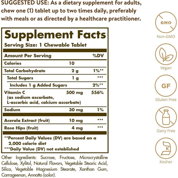 Solgar Chewable Vitamin C 500 MG Orange Flavor 90 Tablets