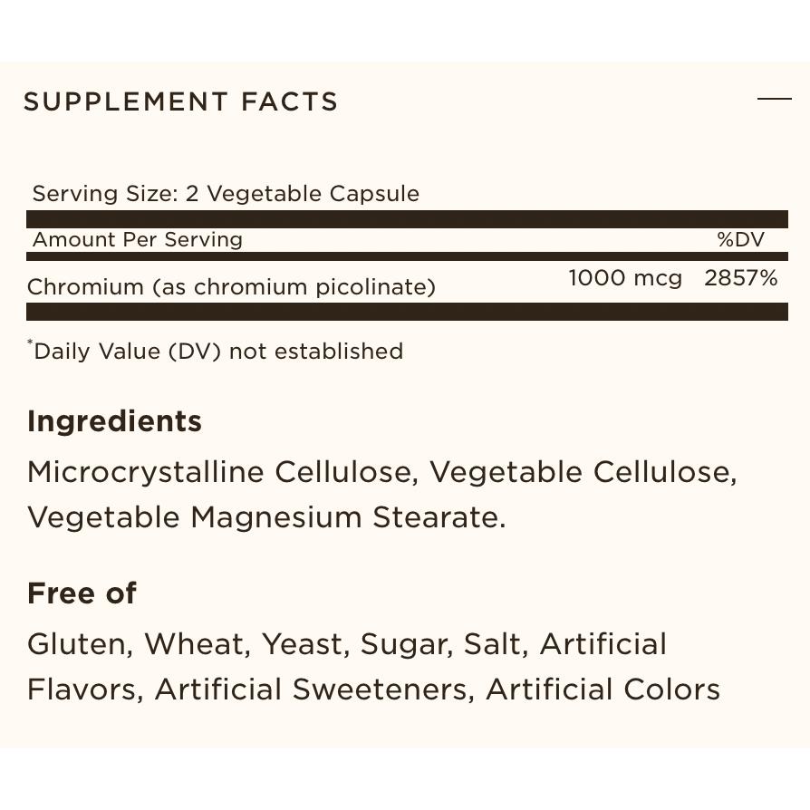 Solgar Chromium Picolinate 500mg Healthy Blood Sugar Metabolism 60 Vegetable Capsules