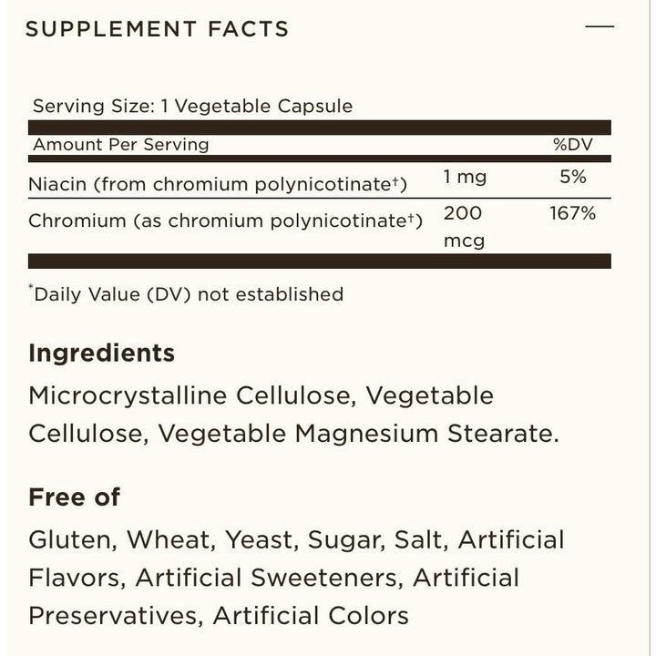 Solgar Chromium Polynicotinate Yeast Free 200 mcg 100 Veg Caps