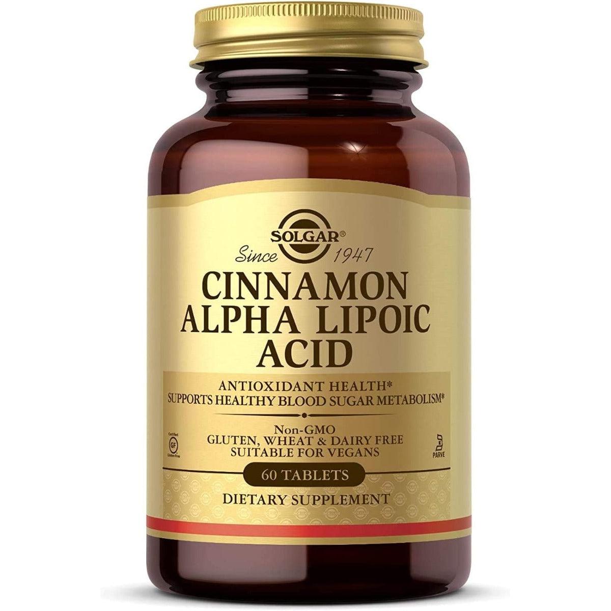 Solgar Cinnamon Alpha Lipoic Acid Antioxidant Health Non-GMO Gluten Free Dairy Free Vegan 60 Tablets