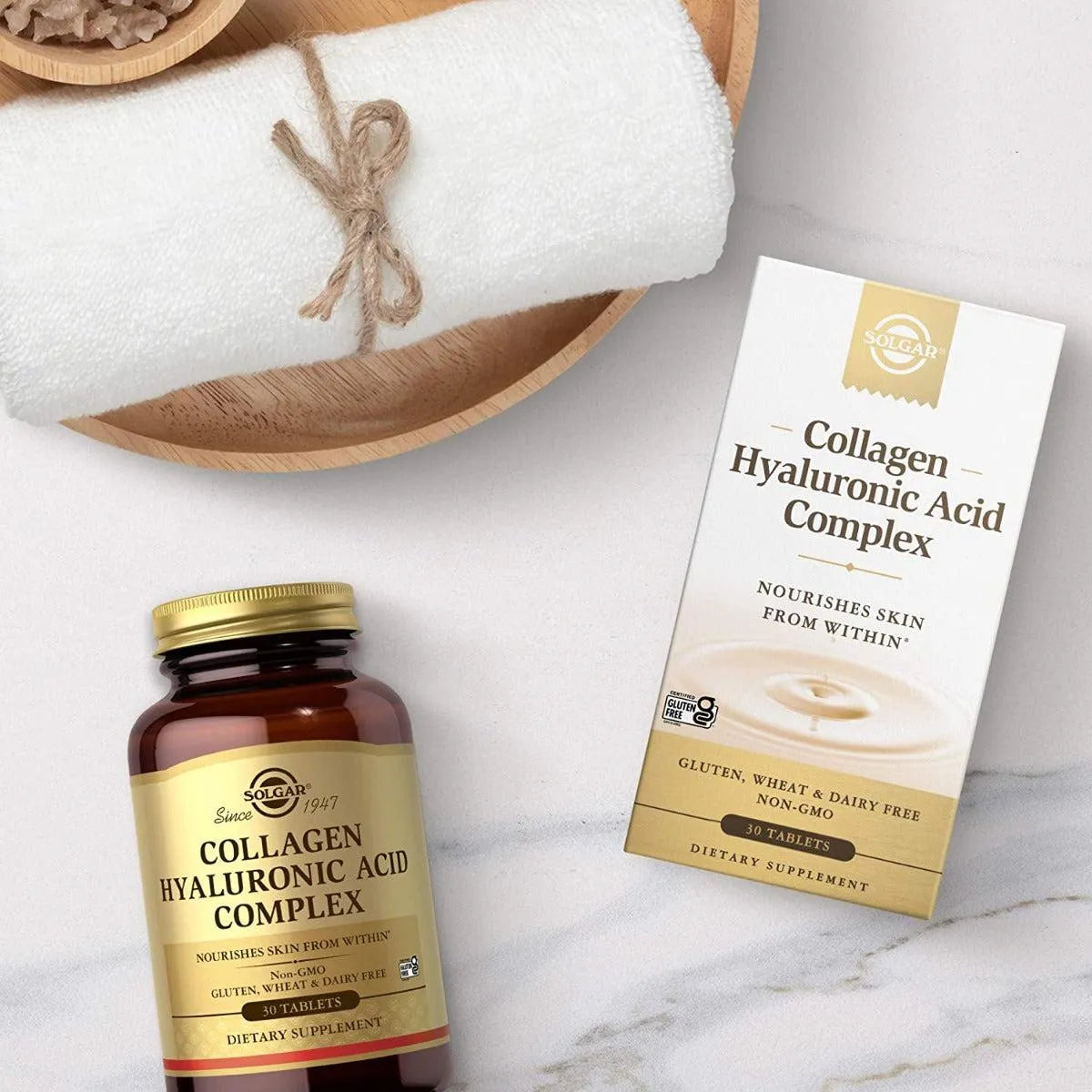 Solgar Collagen Hyaluronic Acid Complex Nourishes Skin From Within Gluten Free Non-GMO 30 Tablets