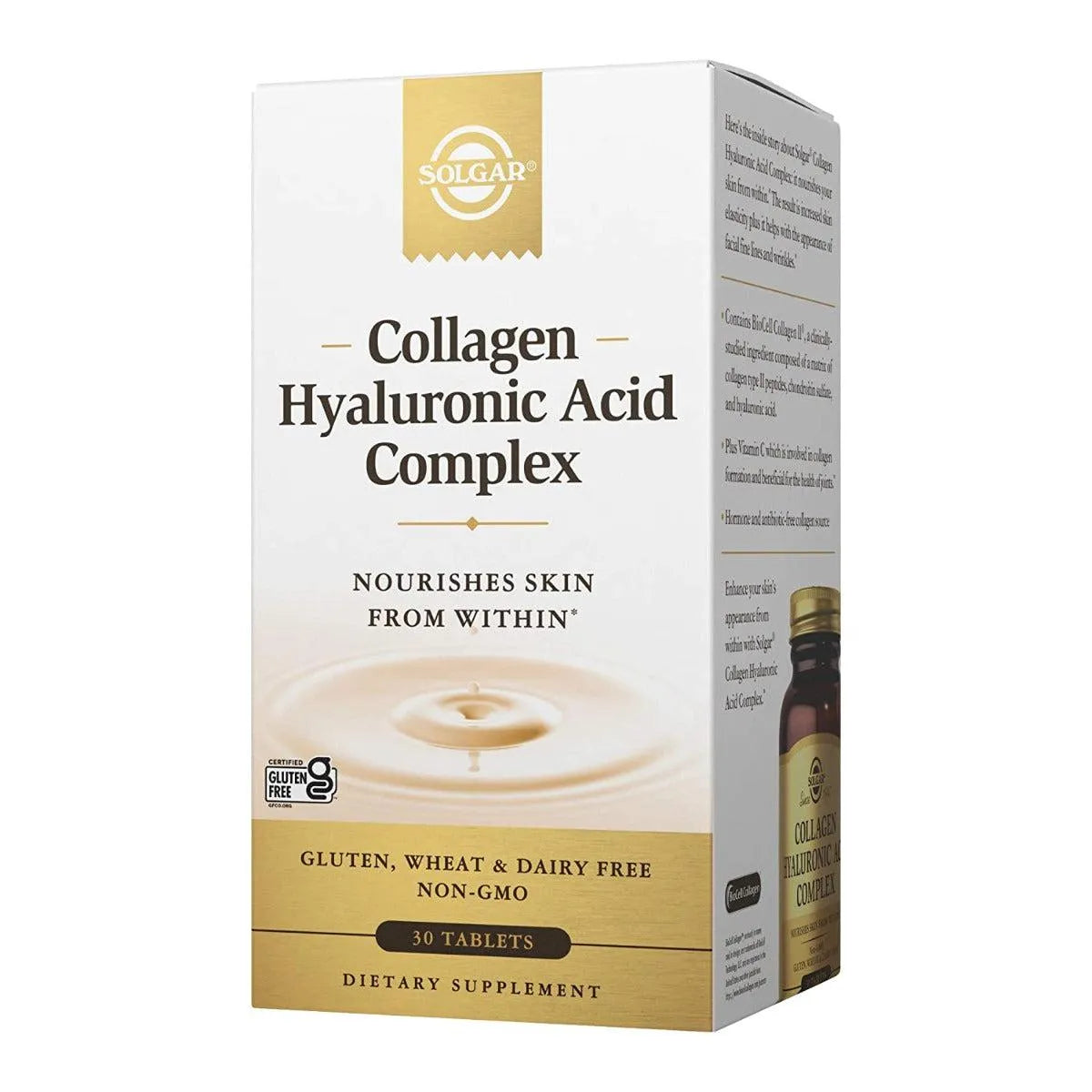 Solgar Collagen Hyaluronic Acid Complex Nourishes Skin From Within Gluten Free Non-GMO 30 Tablets