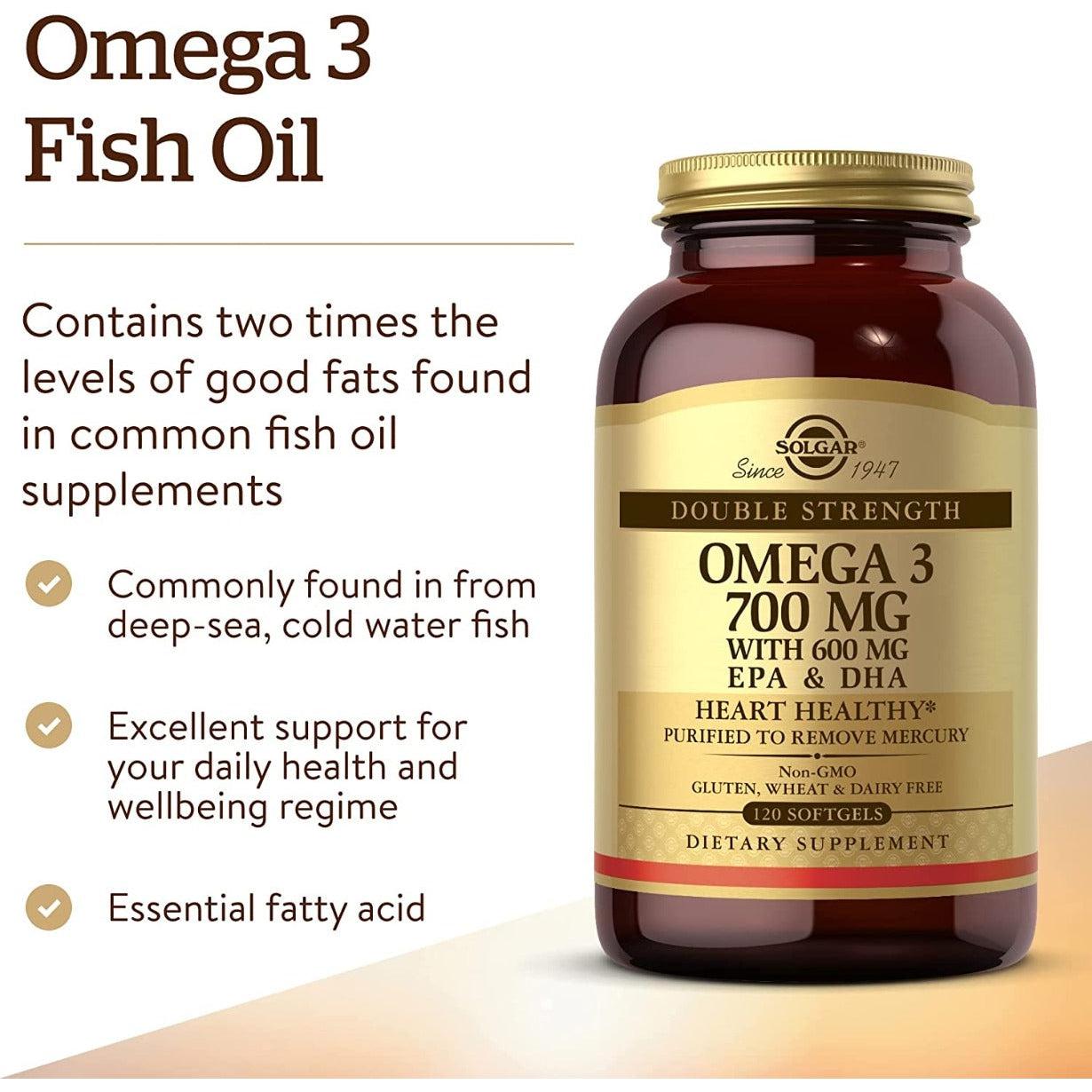 Solgar Double Strength Omega-3 Fish Oil 700 mg EPA & DHA Omega 3 120 Softgels