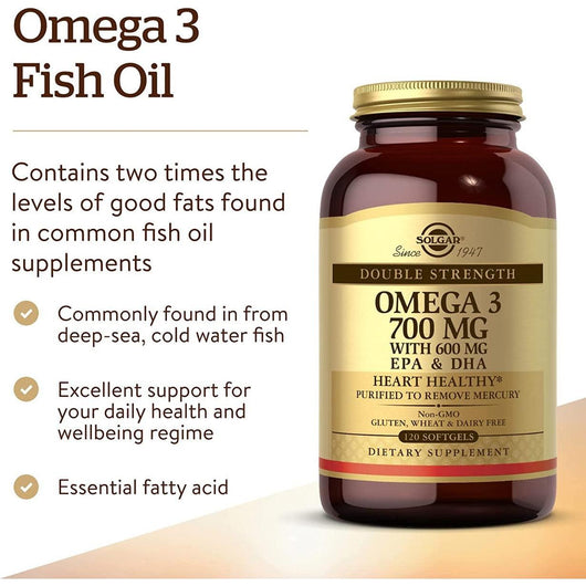 Solgar Double Strength Omega-3 Fish Oil 700 mg EPA & DHA Omega 3 120 Softgels