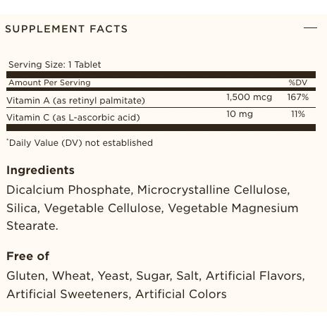 Solgar Dry Vitamin A 1500 MCG 5000IU Non-GMO 100 Tablets