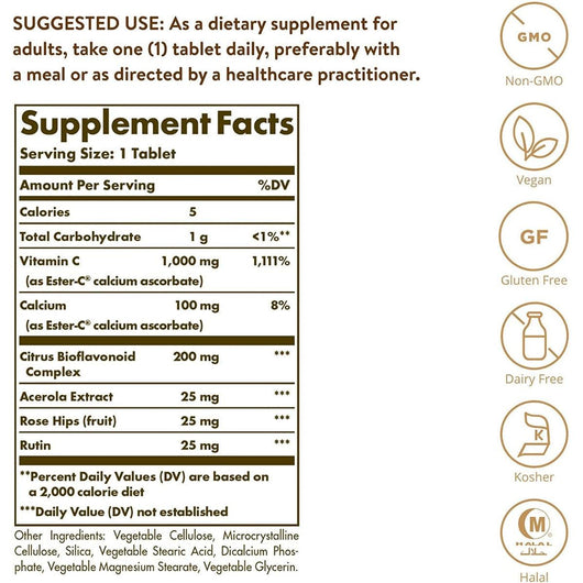 Solgar ESTER-C PLUS 1000 MG Vitamin C Multi Source Immune Support Vegan 90 Tablets