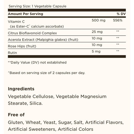 Solgar ESTER-C PLUS 500 MG Vitamin C Multi Source Immune Support 50 Vegetable Capsules