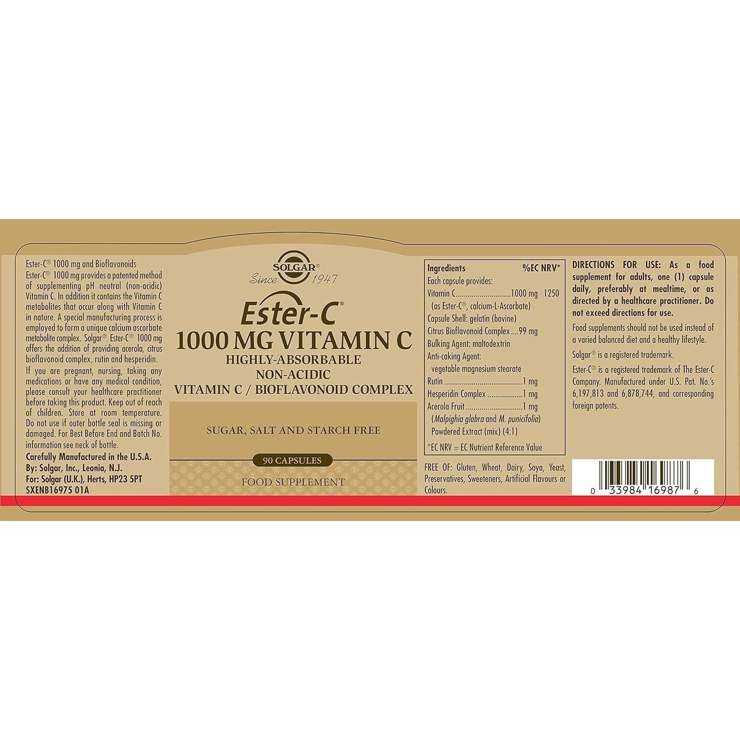 Solgar Ester-C 1000 Mg Vitamin C Complex 90 Capsules