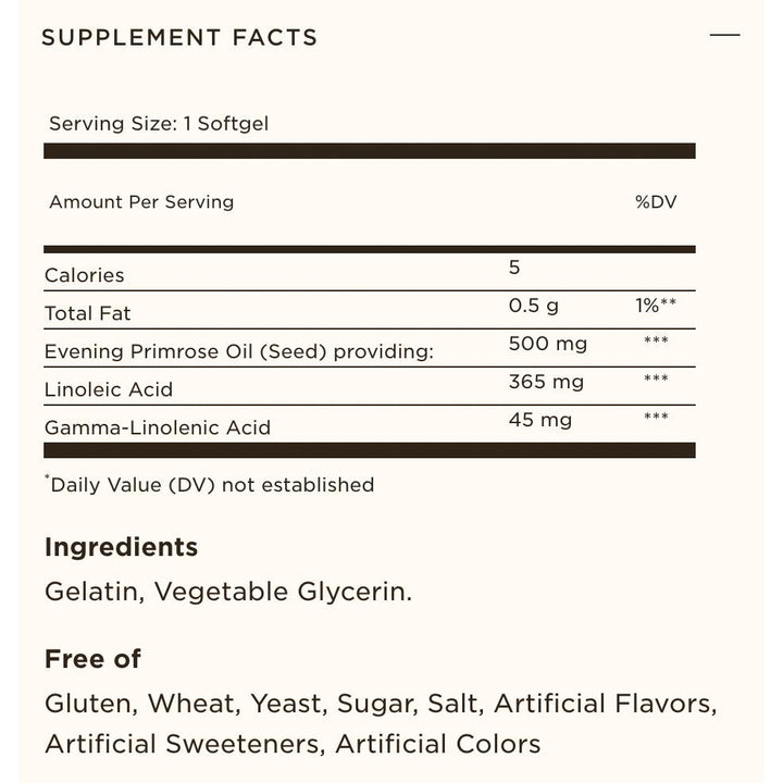 Solgar Evening Primerose Oil 500mg Cold Pressed Source of GLA Gluten Free Dairy Free 90 Softgels