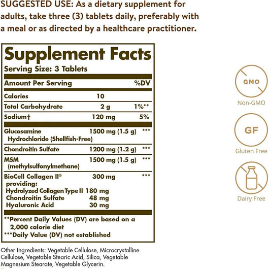 Solgar Extra Strength Glucosamine Hyaluronic Acid Chondroitin MSM 60 Tablets