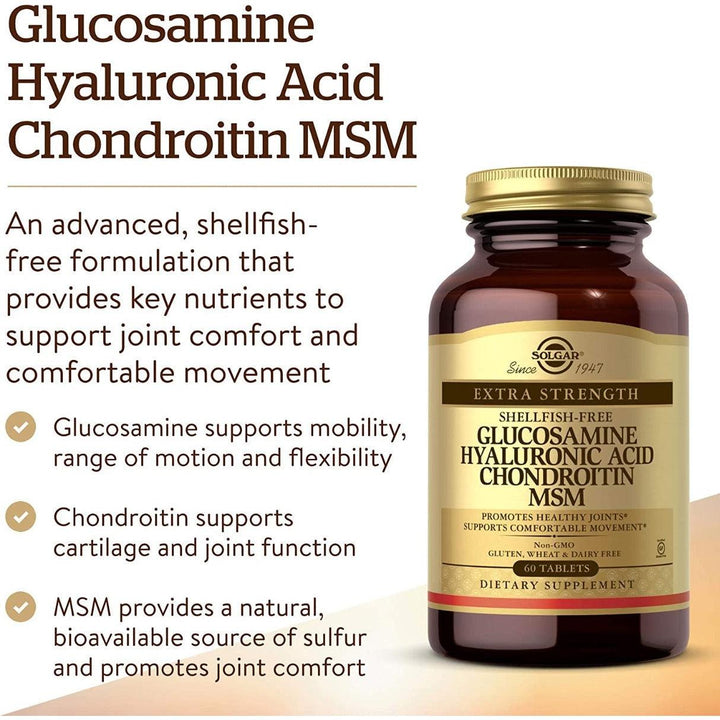 Solgar Extra Strength Glucosamine Hyaluronic Acid Chondroitin MSM 60 Tablets